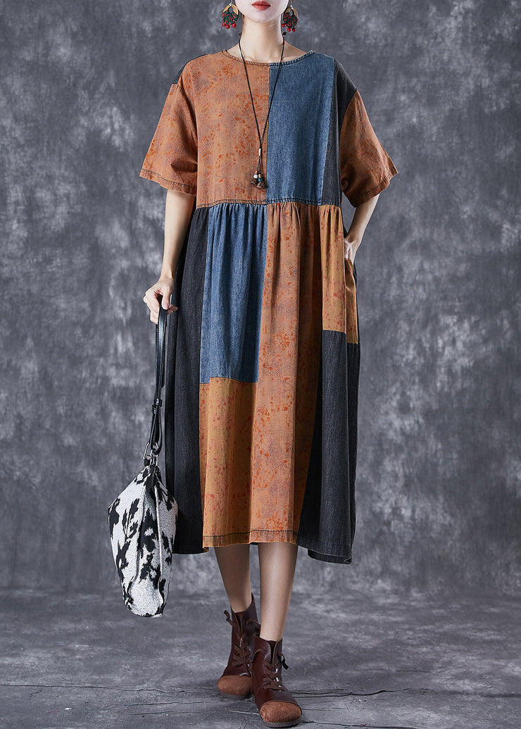 Chic Colorblock Oversized Patchwork Cotton Dresses Summer