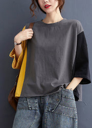 Chic Colorblock Oversized Patchwork Cotton Tanks Batwing Sleeve