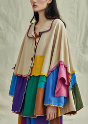 Chic Colorblock Peter Pan Collar Patchwork Cotton Shirts Coat Fall