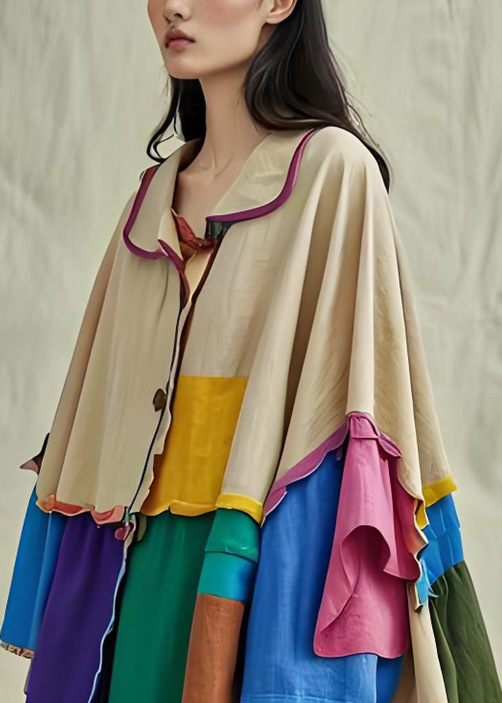 Chic Colorblock Peter Pan Collar Patchwork Cotton Shirts Coat Fall