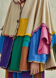 Chic Colorblock Peter Pan Collar Patchwork Cotton Shirts Coat Fall