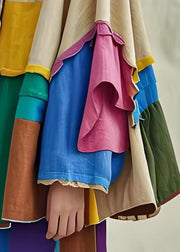 Chic Colorblock Peter Pan Collar Patchwork Cotton Shirts Coat Fall