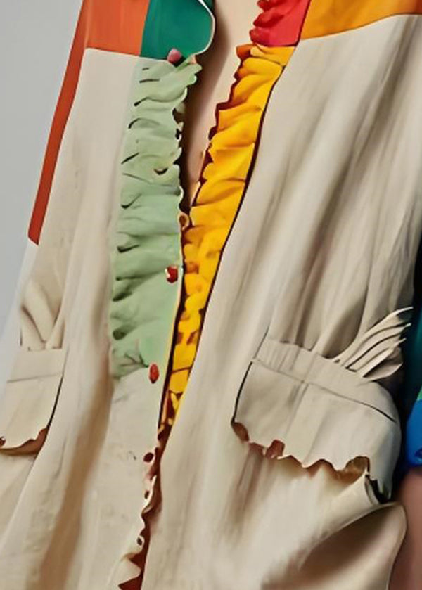 Chic Colorblock Peter Pan Collar Pockets Patchwork Cotton Coat Bracelet Sleeve