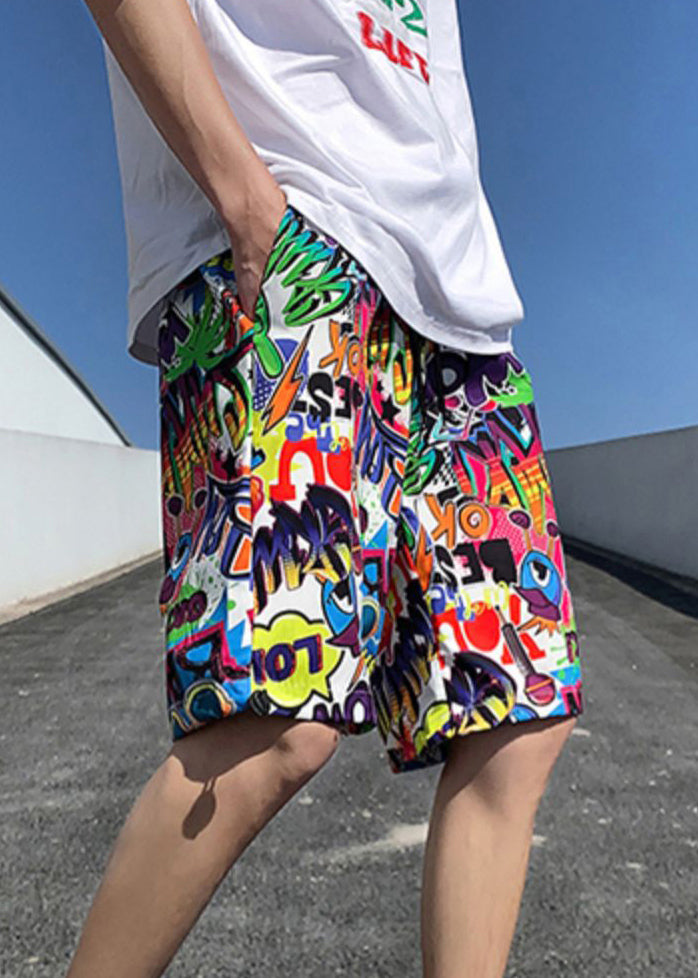 Chic Colorblock Print Pockets Cotton Summer Men Beach Shorts