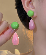 Chic Colorblock Sterling Silver Overgild Alloy Resin Drop Earrings