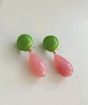 Chic Colorblock Sterling Silver Overgild Alloy Resin Drop Earrings