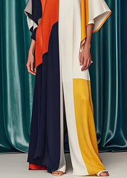 Chic Colorblock V Neck Plus Size Silk Jumpsuits Summer