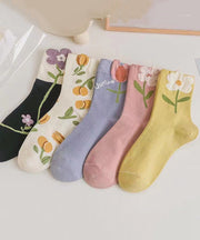 Chic Cute Floral Jacquard Cotton Mid Calf Socks