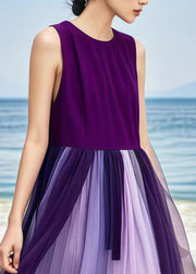 Chic Dull Purple Patchwork Tulle Dress Exra Large Hem Sleeveless