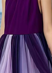 Chic Dull Purple Patchwork Tulle Dress Exra Large Hem Sleeveless