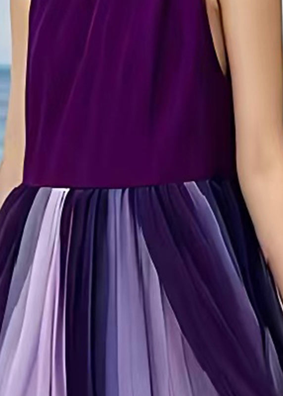 Chic Dull Purple Patchwork Tulle Dress Exra Large Hem Sleeveless