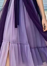 Chic Dull Purple Patchwork Tulle Dress Exra Large Hem Sleeveless