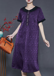 Chic Dull Purple Wrinkled Silk Long Dress Summer