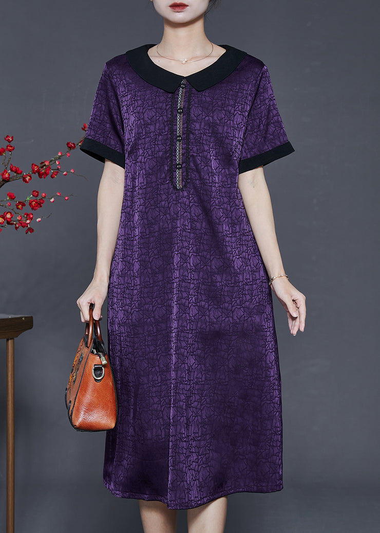 Chic Dull Purple Wrinkled Silk Long Dress Summer