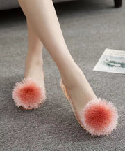 Chic Fuzzy Ball Decorated Transparent Flat Fish Mouth Sandals