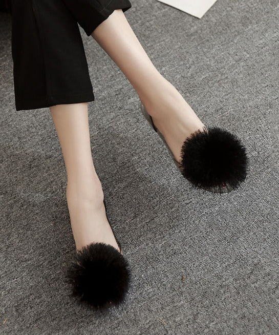 Chic Fuzzy Ball Decorated Transparent Flat Fish Mouth Sandals
