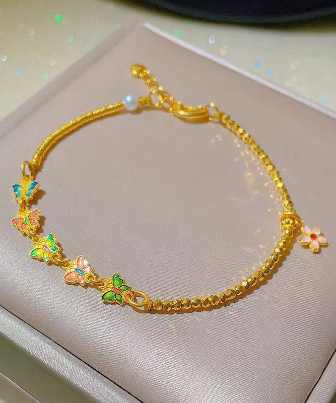 Chic Gold Ancient Gold Cloisonne Floral Charm Bracelet