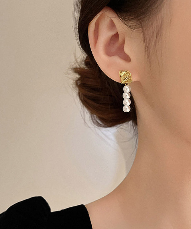 Chic Gold Copper Alloy Asymmetric Pearl Drop Earrings