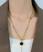 Chic Gold Copper Graphic Chain Linked Tassel Lariat Necklace