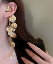 Chic Gold Copper Wrinkled Tassel Sequins Drop Earrings