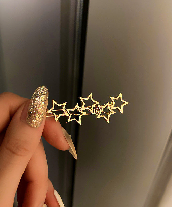 Chic Gold Five-Pointed Star Geometry Hollow Out Hairpin