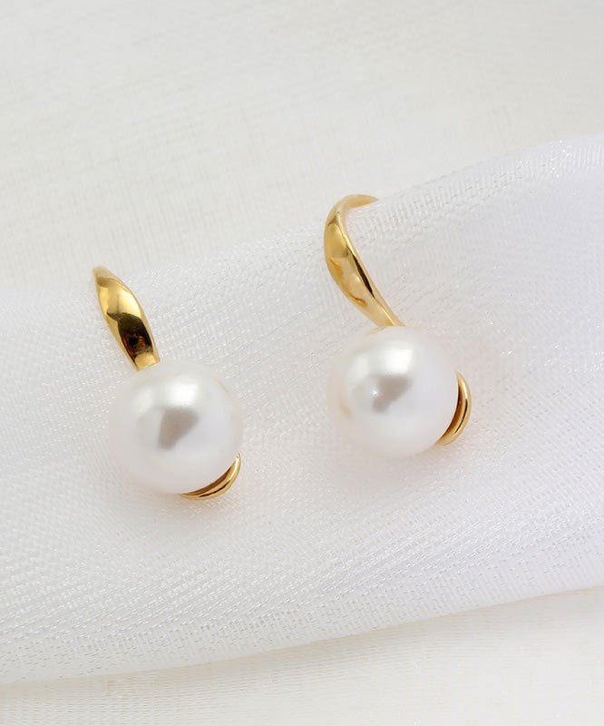 Chic Gold Silver Overgild Inlaid Pearl Hoop Earrings