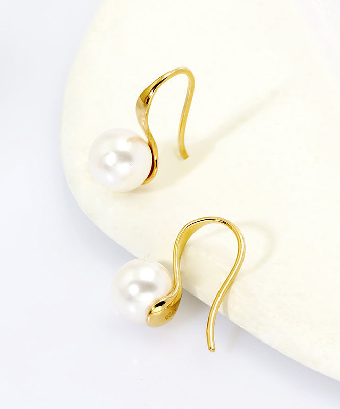 Chic Gold Silver Overgild Inlaid Pearl Hoop Earrings