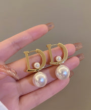 Chic Gold Sterling Silver Alloy Pearl Letter Drop Earrings