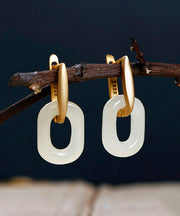 Chic Gold Sterling Silver Overgild Jade Hoop Earrings