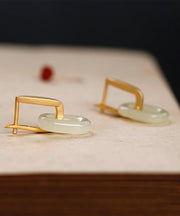 Chic Gold Sterling Silver Overgild Jade Hoop Earrings