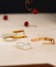 Chic Gold Sterling Silver Overgild Jade Hoop Earrings