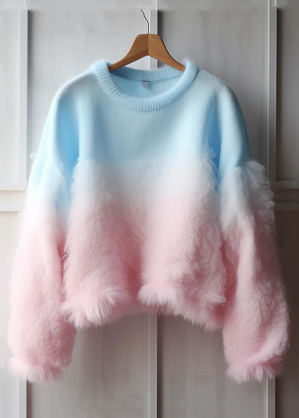 Chic Gradient Color Fluffy  Cozy Cotton Knit Sweaters Fall