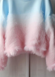 Chic Gradient Color Fluffy  Cozy Cotton Knit Sweaters Fall