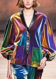 Chic Gradient Color Peter Pan Collar Patchwork Silk Velvet Jackets Spring