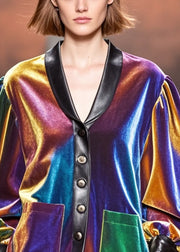 Chic Gradient Color Peter Pan Collar Patchwork Silk Velvet Jackets Fall