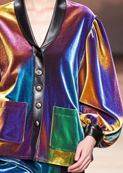 Chic Gradient Color Peter Pan Collar Patchwork Silk Velvet Jackets Spring