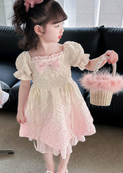 Chic Gradient Pink Ruffled Patchwork Cotton Kids Girls Dresses Summer