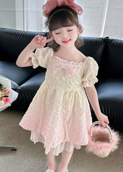 Chic Gradient Pink Ruffled Patchwork Cotton Kids Girls Dresses Summer