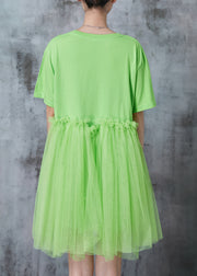 Chic Grass Green Oversized Patchwork Tulle Mini Dresses Summer