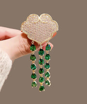 Chic Green Alloy Auspicious Clouds Crystal Tassel Brooch