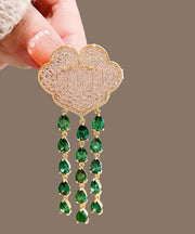 Chic Green Alloy Auspicious Clouds Crystal Tassel Brooch