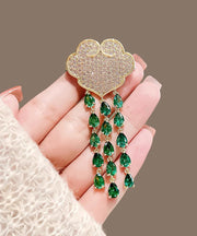 Chic Green Alloy Auspicious Clouds Crystal Tassel Brooch