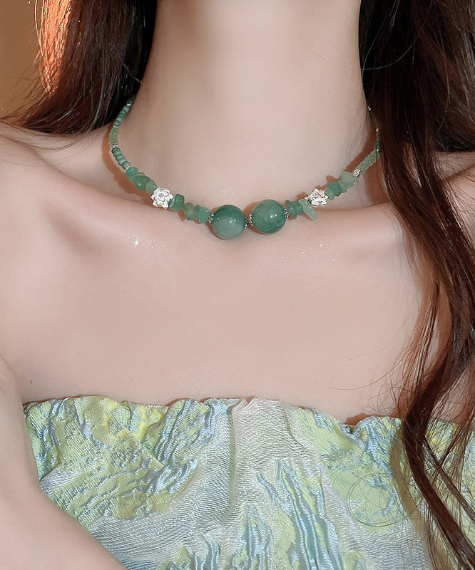 Chic Green Alloy Gem Stone Zircon Beading Choker