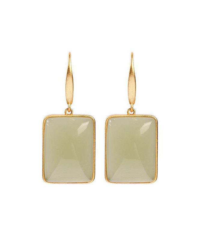 Chic Green Ancient Gold Jade Drop Earrings