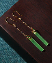 Chic Green Ancient Gold Jade Rectangle Drop Earrings