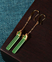 Chic Green Ancient Gold Jade Rectangle Drop Earrings