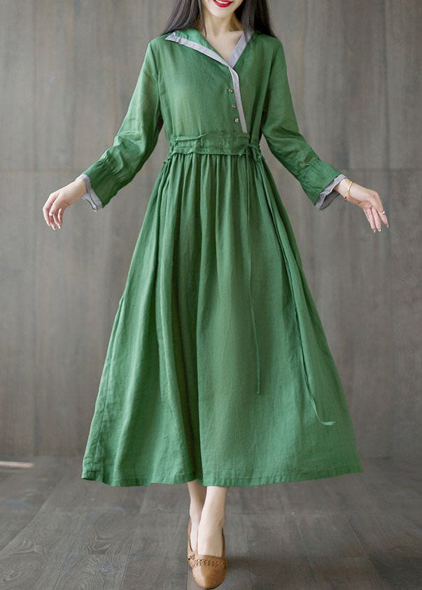 Chic Green Asymmetrical Design Tie Waist Cotton Holiday Dress Spring