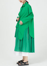 Chic Green Asymmetrical Patchwork Cotton Shirts Dresses Spring