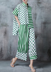 Chic Green Asymmetrical Patchwork Print Cotton Two Pieces Set Summer