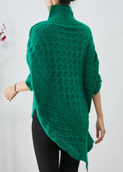 Chic Green Asymmetrical Zippered Knit Short Sweater Fall